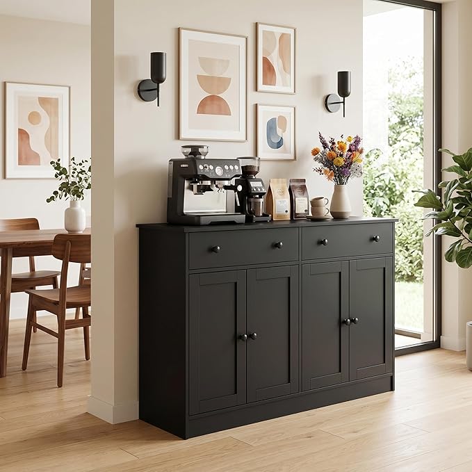 holzart 49" Black Buffet Cabinet - Image 4