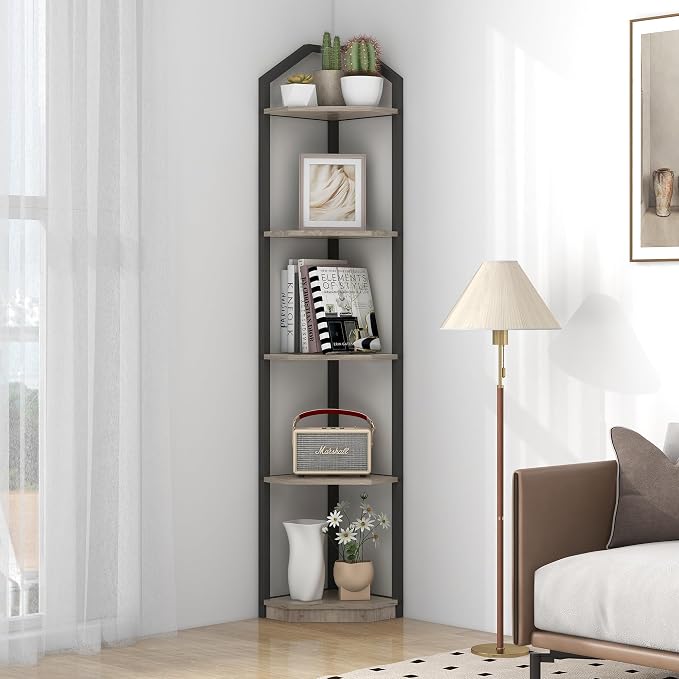 Fun Memories 5 Tier Corner Shelf, 70” Corner Shelf Stand, Corner Bookshelf - Image 2