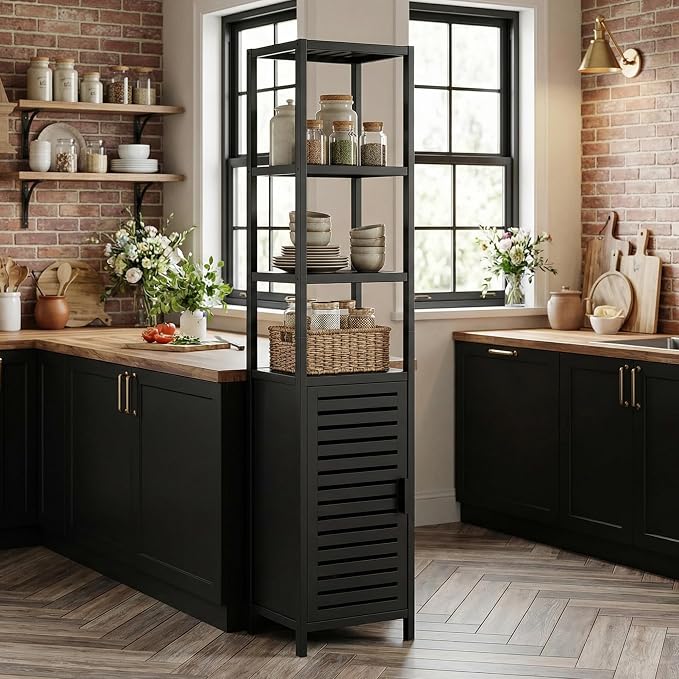 HITNET Bathroom Cabinet Freestanding, Tall Slim Bamboo Storage Cabinet - Image 4