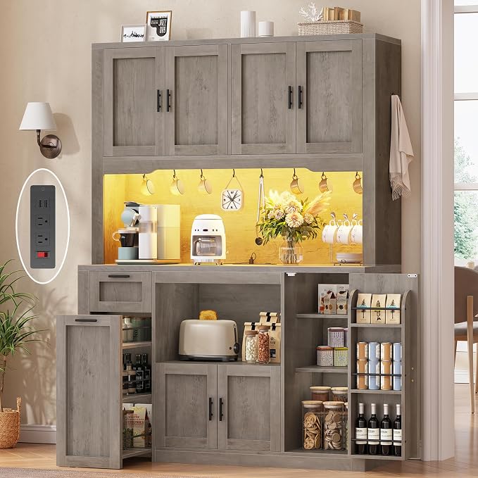 Itaar 71" Pantry Cabinet with Charging Station and LED Light, Kitchen Pantry by Itaar