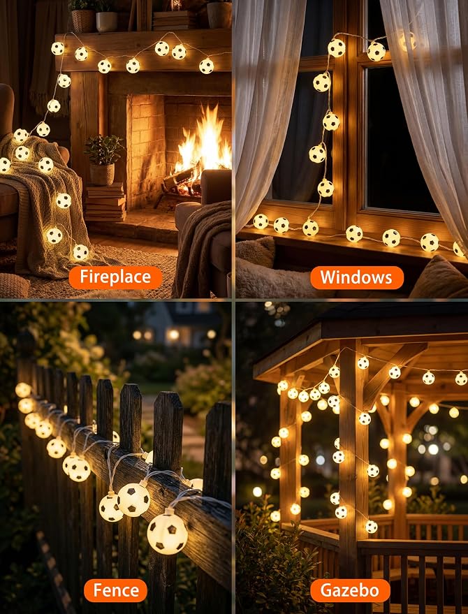 SUNSGNE Soccer String Lights Plug in, 8.5FT 10 LED Warm White Football Ball - Image 9