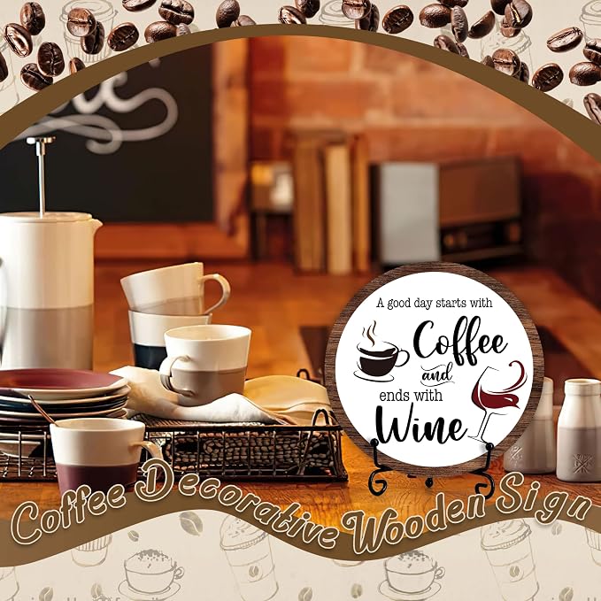 Coffee Bar Decor, Rustic Wooden Sign, 6 x 6 Inches, Tabletop Mount - Image 3