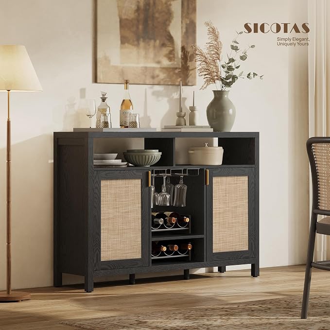 SICOTAS Rattan Coffee Bar Cabinet - Image 2