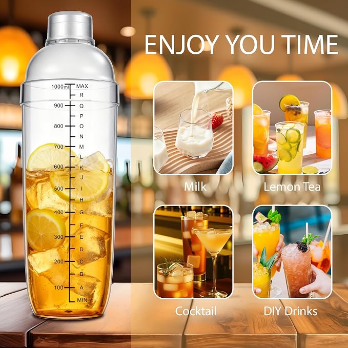 Plastic Cocktail Shaker with Measuring Scale 33oz, Leak-Proof & - Image 7