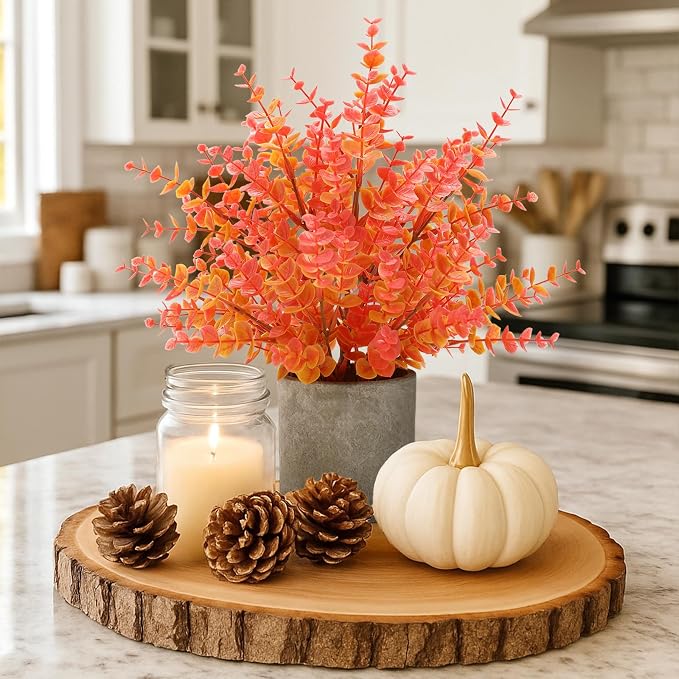 Coferset 2 Pack Fall Small Fake Plants 14" Eucalyptus Potted Artificial Plants - Image 3