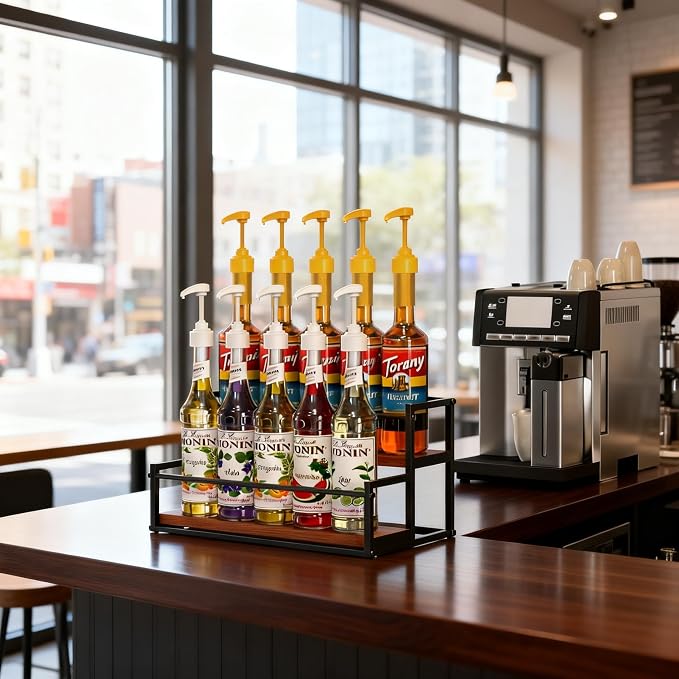 THYGIFTREE Coffee Syrup Rack Organizer 2-Tier 10 Syrup Bottles Holder Stand - Image 6