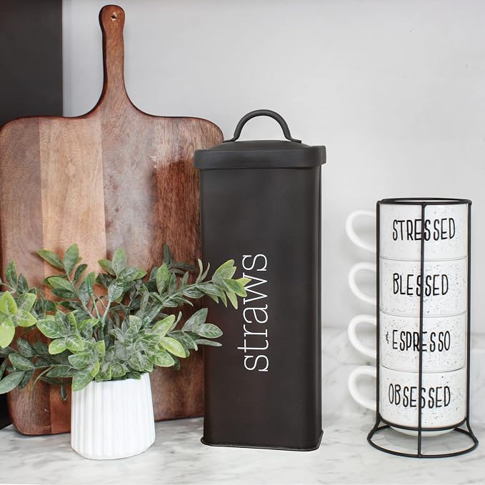 AuldHome Design Farmhouse Enamelware Straw Holder; Retro Metal Straw Storage - Image 4