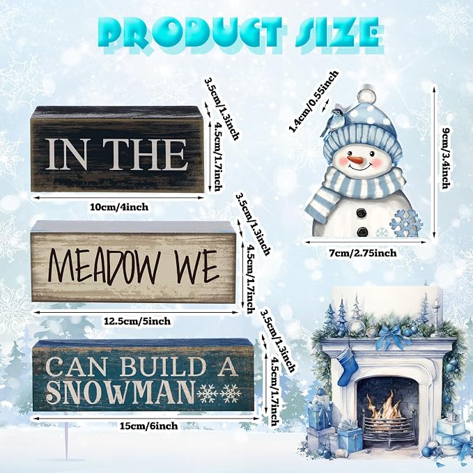 Yuntau 4 Pcs Winter Table Decoration Blue Snowman Decor Winter Tiered Tray - Image 2
