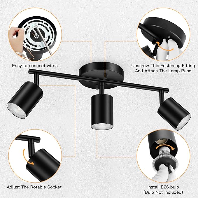 BoostArea LED 3 Light Track Lighting Kit, Flexibly Rotatable Light Head - Image 3