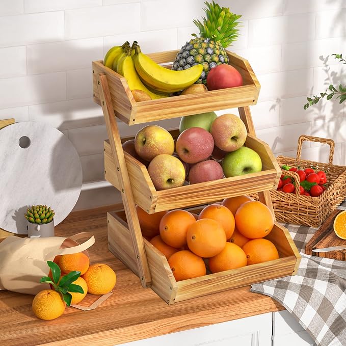 G.a HOMEFAVOR Wooden 3 Tier Fruit Basket, Pine Wood, Self-assembly - Image 5