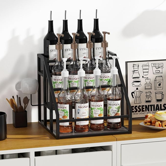 Coffee Syrup Rack Organizer, 3 Tier Countertop Storage Shelves, Kitchen Storage - Image 3