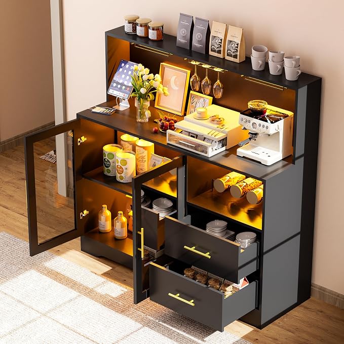 Grepatio Bar Cabinet with Wine Rack, Liquor Cabinet with RGB Light, Coffee Bar - Image 8