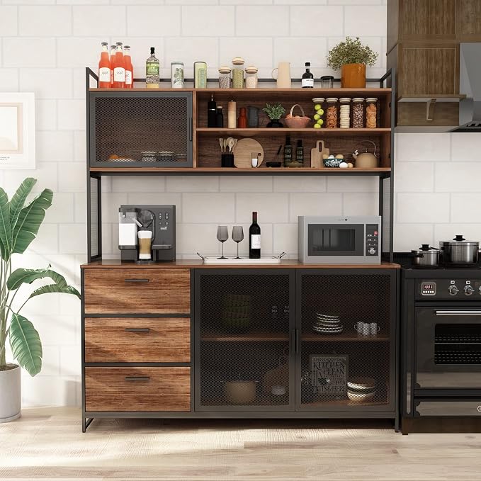 AGOTENI Large Kitchen Hutch Cabinet, Storage Cupboard Pantry - Image 3