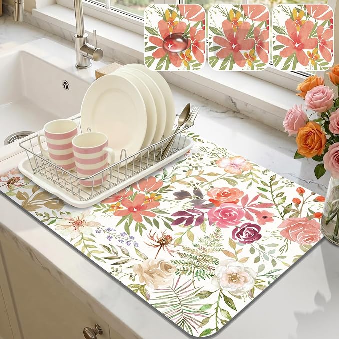 LOKHOM Dish Drying Mat for Kitchen Counter, Dish Drainer Rack Mats for Kitchen by LOKHOM