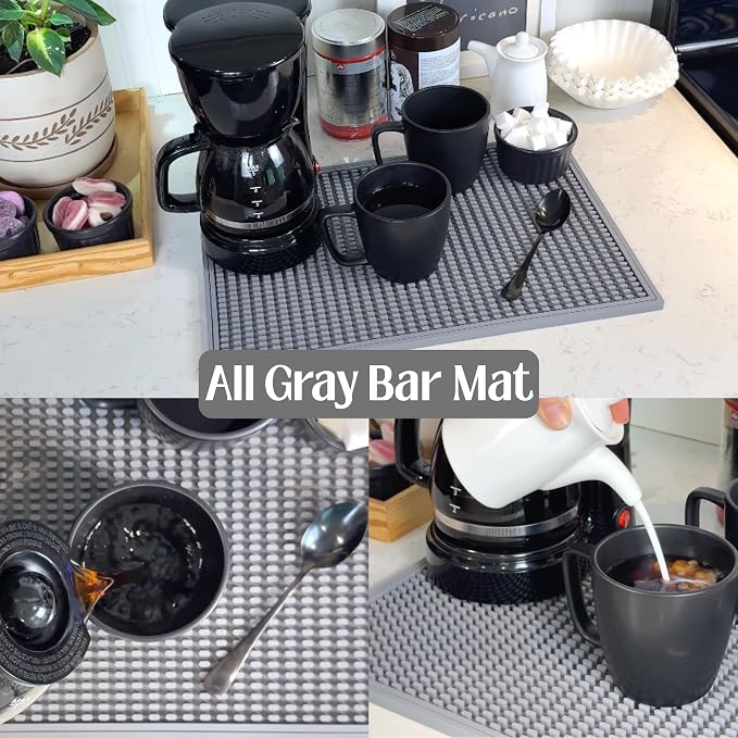CALUVAR Gray Coffee Maker Mat for Countertop 18x12 in Silicone, Coffee Mat for - Image 4