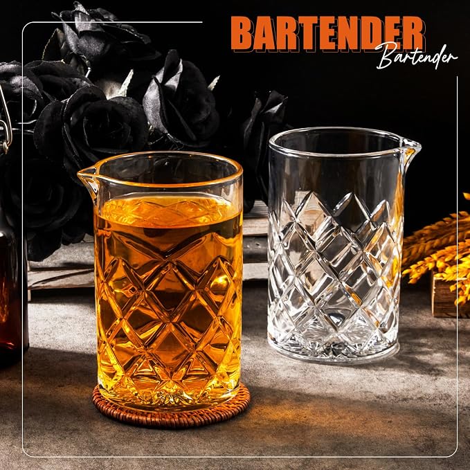 Dandat 4 Pcs Cocktail Mixing Glass 24 oz Crystal Stirring Glass Thick Bottom - Image 5