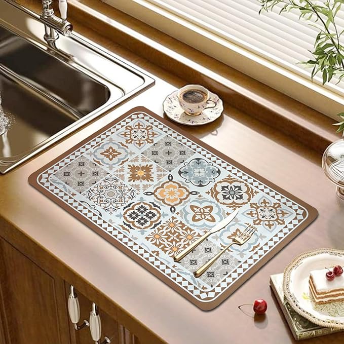 Mandala Boho Dish Drying Mats For Kitchen Counter Dryer Coffee Maker Bar Mat by CAPASIN