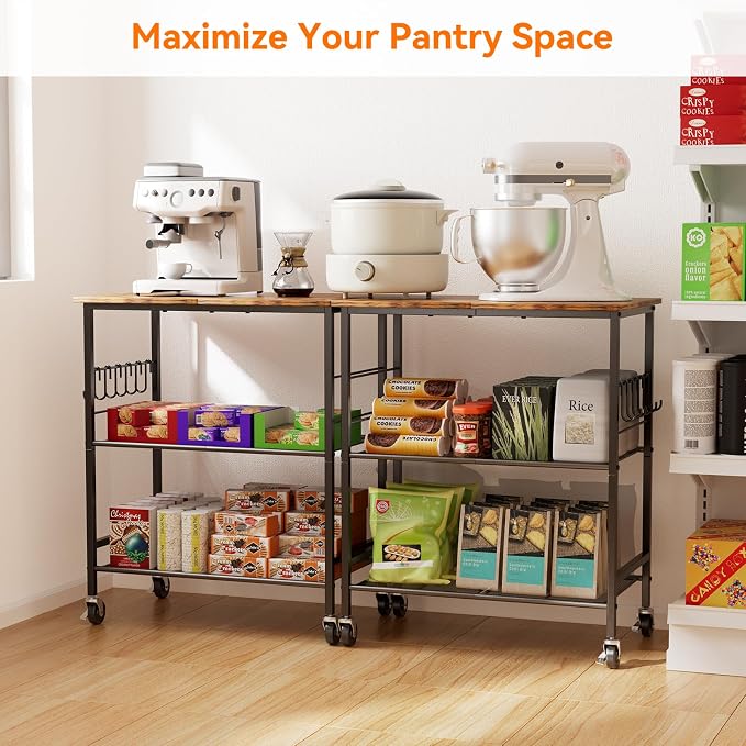NTE Rolling Kitchen Microwave Cart, 3 Tier Microwave Stand - Image 7
