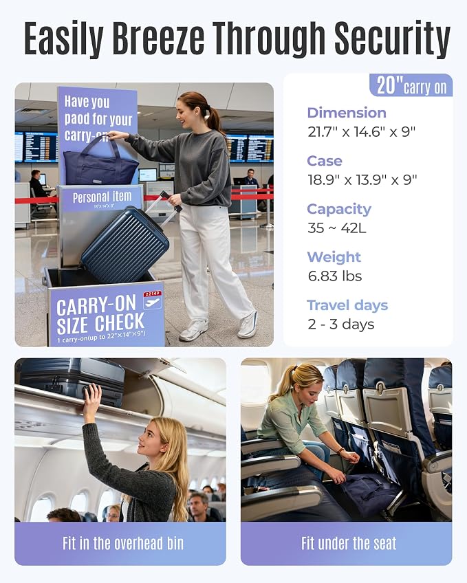 LIGHT FLIGHT 3-Piece Luggage Sets, Expandable Carry On Luggage 22x14x9 Airline - Image 3