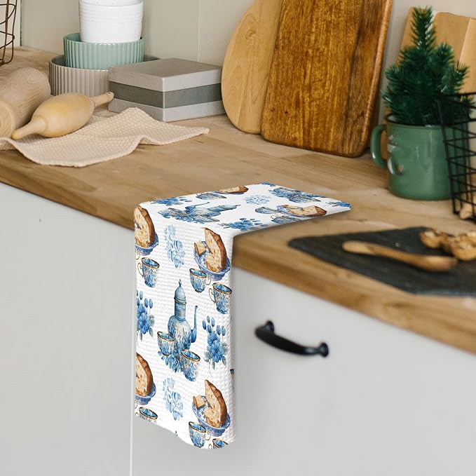 Chinoiserie Floral Teacups Bread Kitchen Dish Towels 16x24 Inch, Tea Lover Gifts - Image 2
