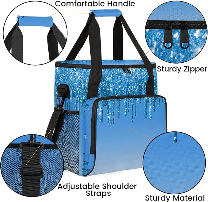 Diamond Blue Glitter Coffee Maker Carring Bag, Large Insulated Storage - Image 6