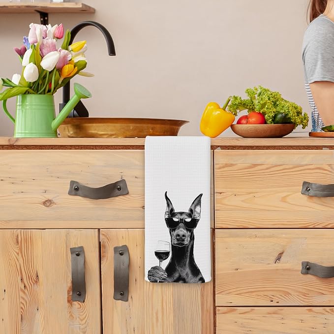 Funny Doberman Wine Kitchen Towels, Gifts - Image 4