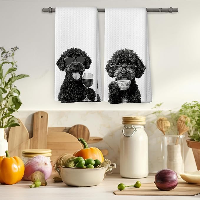 Funny Portuguese Water Dog Kitchen Towels Set of 2, Funny Dog Kitchen - Image 4
