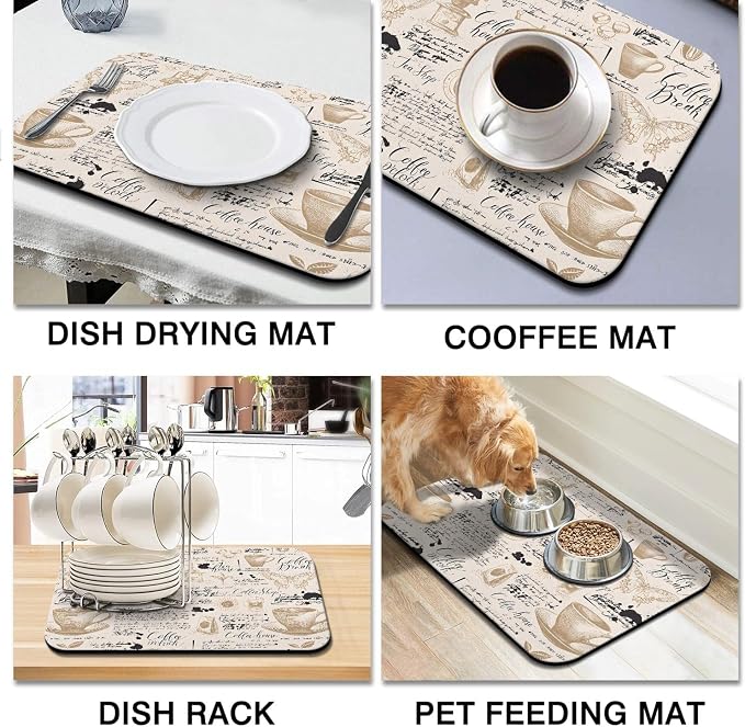 Coffee Bar Mat Accessories for Countertop Absorbent Hide Stain Rubber Backed - Image 2