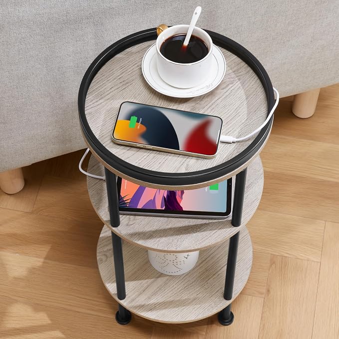 Small Round Side Table with Charging Station - Image 6