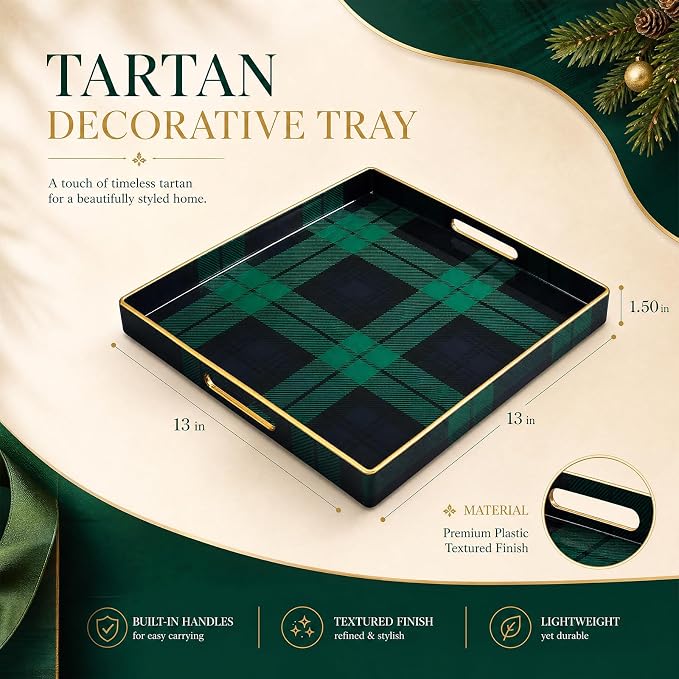 Nuanchu Tartan Tray Decorative Square Serving Tray - Image 4