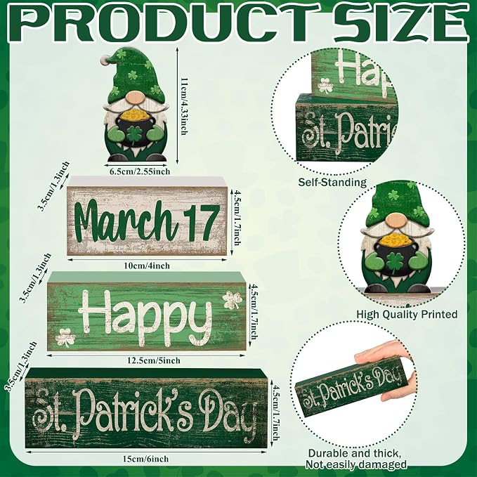 Lineshading 4 Pcs St Patricks Day Table Decoration Wooden St Patrick's Day - Image 3