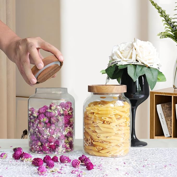 Glass Jar with Spoon Wooden Lid Clear Coffee Ground Containers Set Borosilicate - Image 6