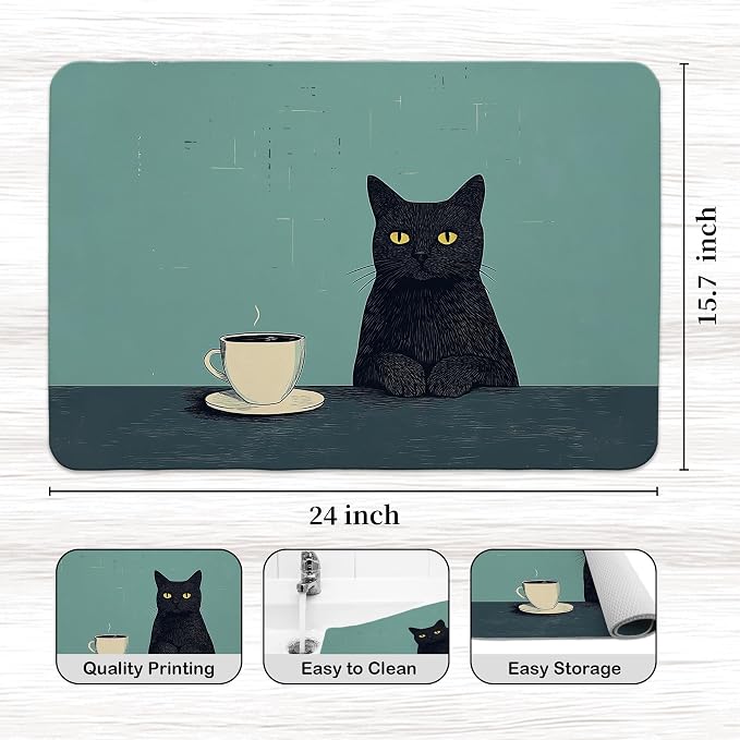 Black Cat Dish Drying Mat，Cat Lovers Mom Grandma Gifts - Image 3