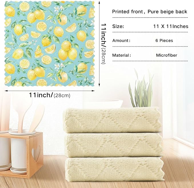 ALAZA Dish Towels Kitchen Cleaning Cloths Yellow Lemon Teal Dish Cloths - Image 3