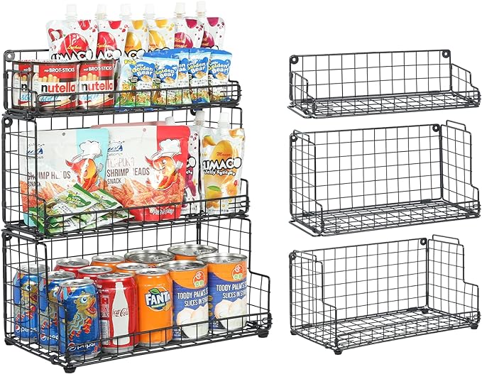 X-cosrack Stackable Wire Basket 3 Tier Countertop& Wall Mounted Metal Storage by X-cosrack