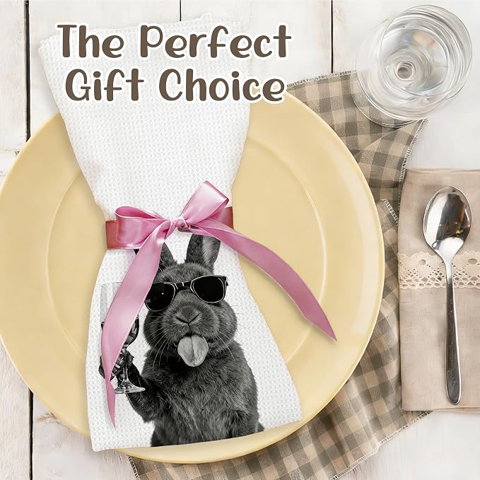 Funny Easter Bunny Wine Coffee Kitchen Towels, Bunny Lovers Gifts Decorative - Image 5
