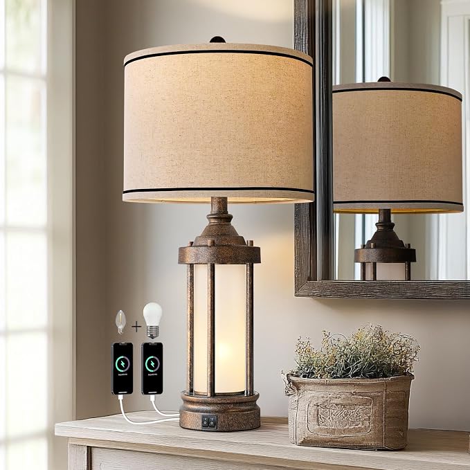 G-SAFAVA 25'' Table Lamp for Living Room Bedroom Farmhouse Metal Lamps - Image 2