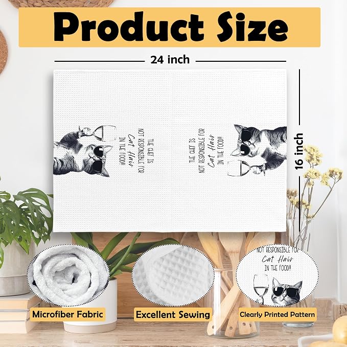 Funny Cat Kitchen Towels Set of 2, Cats Kitchen Accessories, Coffee Wine - Image 6