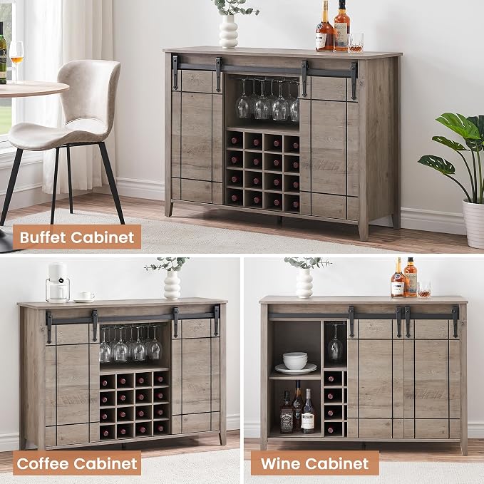 GarveeHome Bar Cabinet with Barn Doors, Farmhouse Style Wine Storage Unit with - Image 5