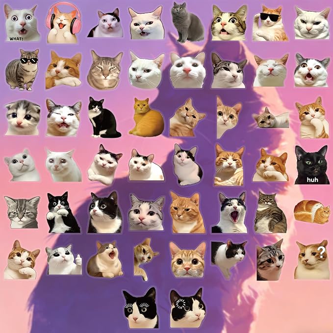 50 PCS Cat Meme Stickers, Transparent PET Waterproof Cute Decals - Image 3