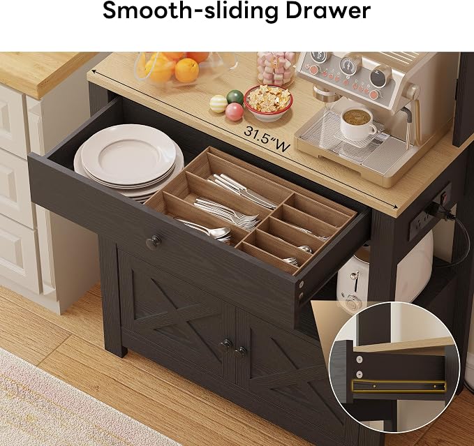 LIKIMIO Baker Rack with Spill-Safe Power Outlet & Drawer, Coffee Bar Cabinet - Image 5