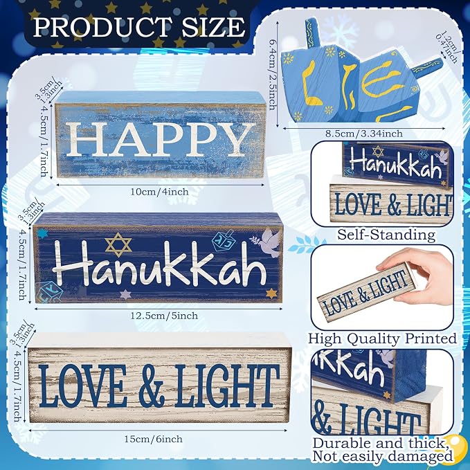 Lineshading 4 Pcs Hanukkah Table Decorations Chanukah Tiered Tray Decor Dreidel - Image 4