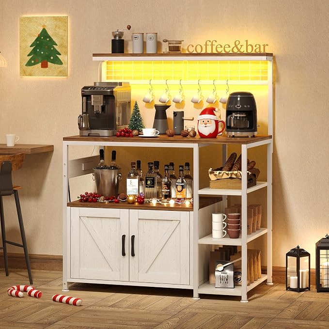 TVU Bakers Rack with Power Outlet and LED Light, Microwave Stand with Storage - Image 3