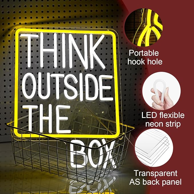 Think Outside The Box Neon Sign Dimmable White Words Neon Light - Image 3