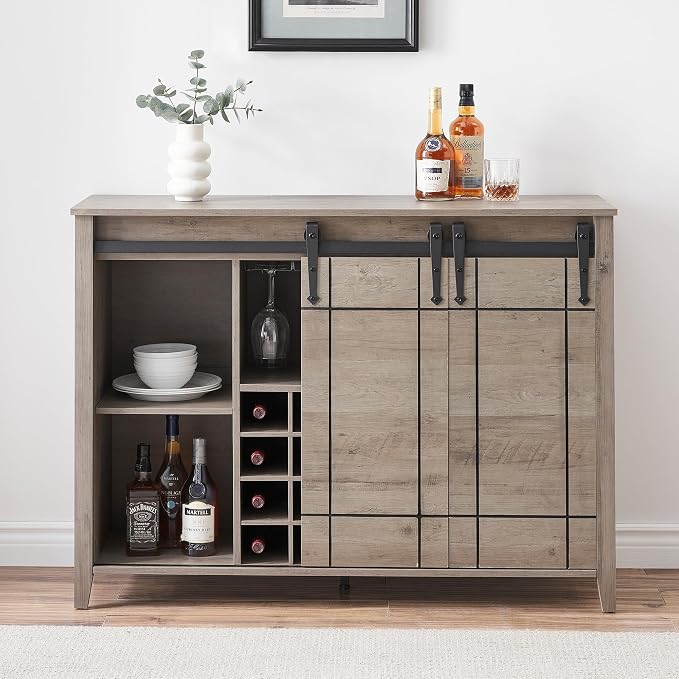 GarveeHome Bar Cabinet with Barn Doors, Farmhouse Style Wine Storage Unit with - Image 8