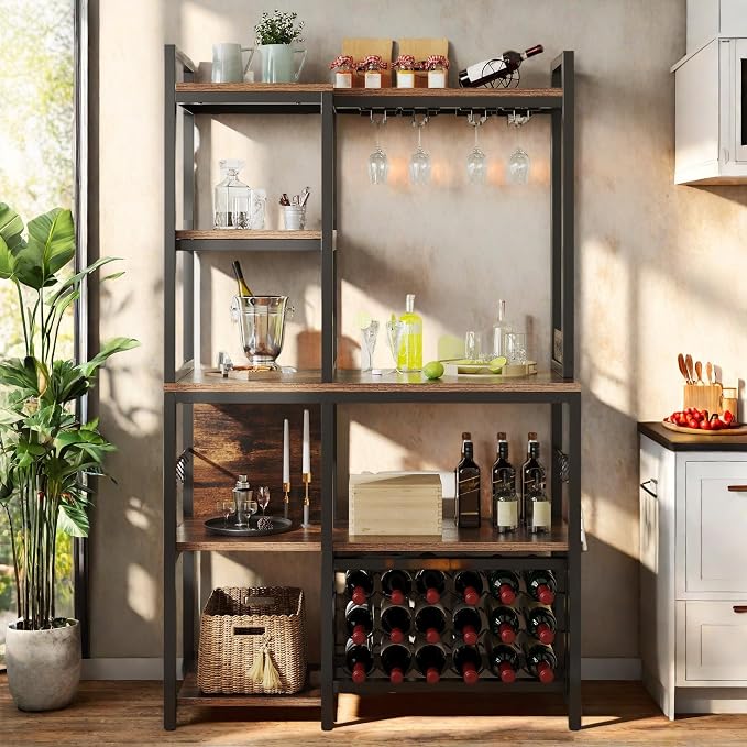 DWVO Large Bakers Rack with Power Outlets and Wine Rack, 35.5 inch 5-Tier by DWVO