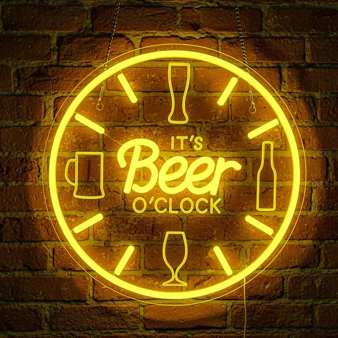 Beer Neon Sign Bar Neon Sign for Wall Decor, LED Dimmable It's Beer O'Clock by Mvorixa