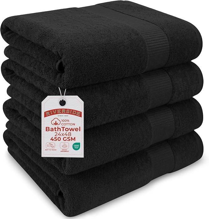 RIVERSIDE Medium Bath Towel Set of 4, 24x48 Inches – 100% Ring-Spun Cotton Bath by RIVERSIDE
