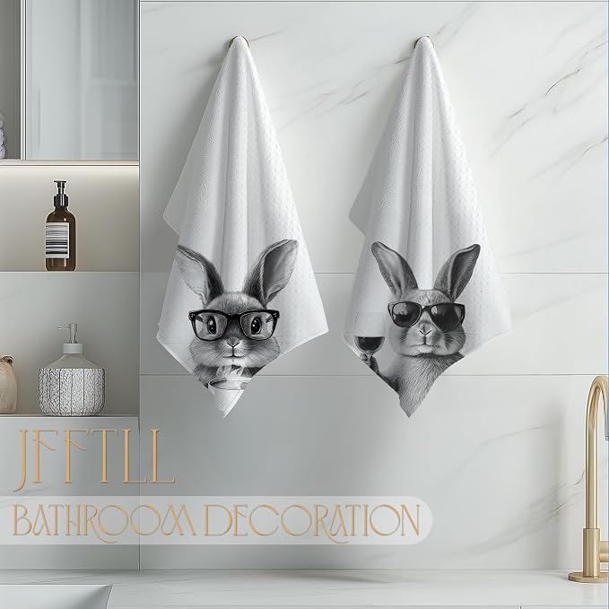 Funny Bunny Kitchen Towels Set of 2, Funny Kitchen Decor, Coffee Station Wine - Image 4