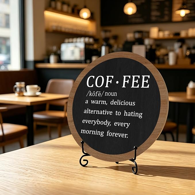 Coffee Bar Decor Sign, Rustic Coffee Station Wooden Round Sign - Image 3